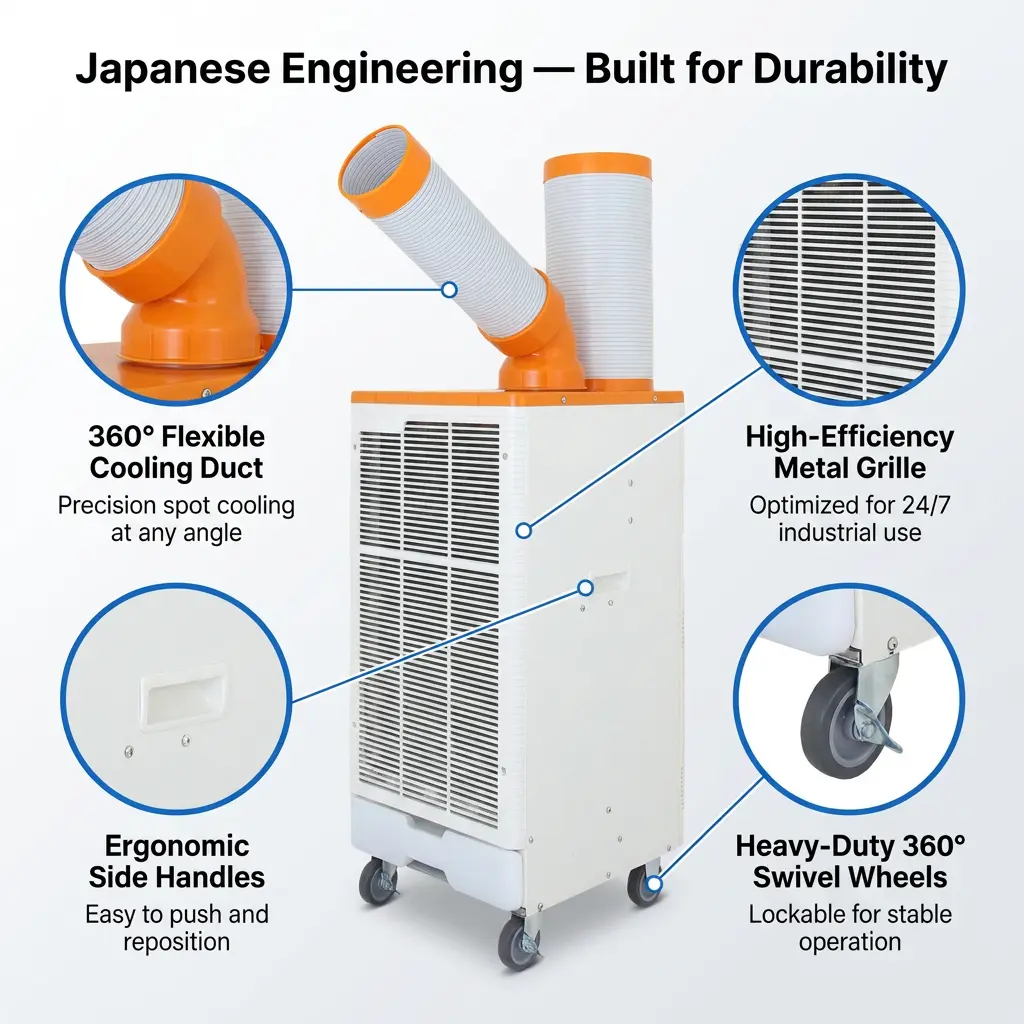 OEM Orange Weiß Japanischer Stil 3-Minuten-Schnellkühlungs-Punktkühler Industrieklimaanlage für die Metallbearbeitungswerkstatt OEM Orange Weiß Japanischer Stil 3-Minuten-Schnellkühlungs-Punktkühler Industrieklimaanlage für die Metallbearbeitungswerkstatt
