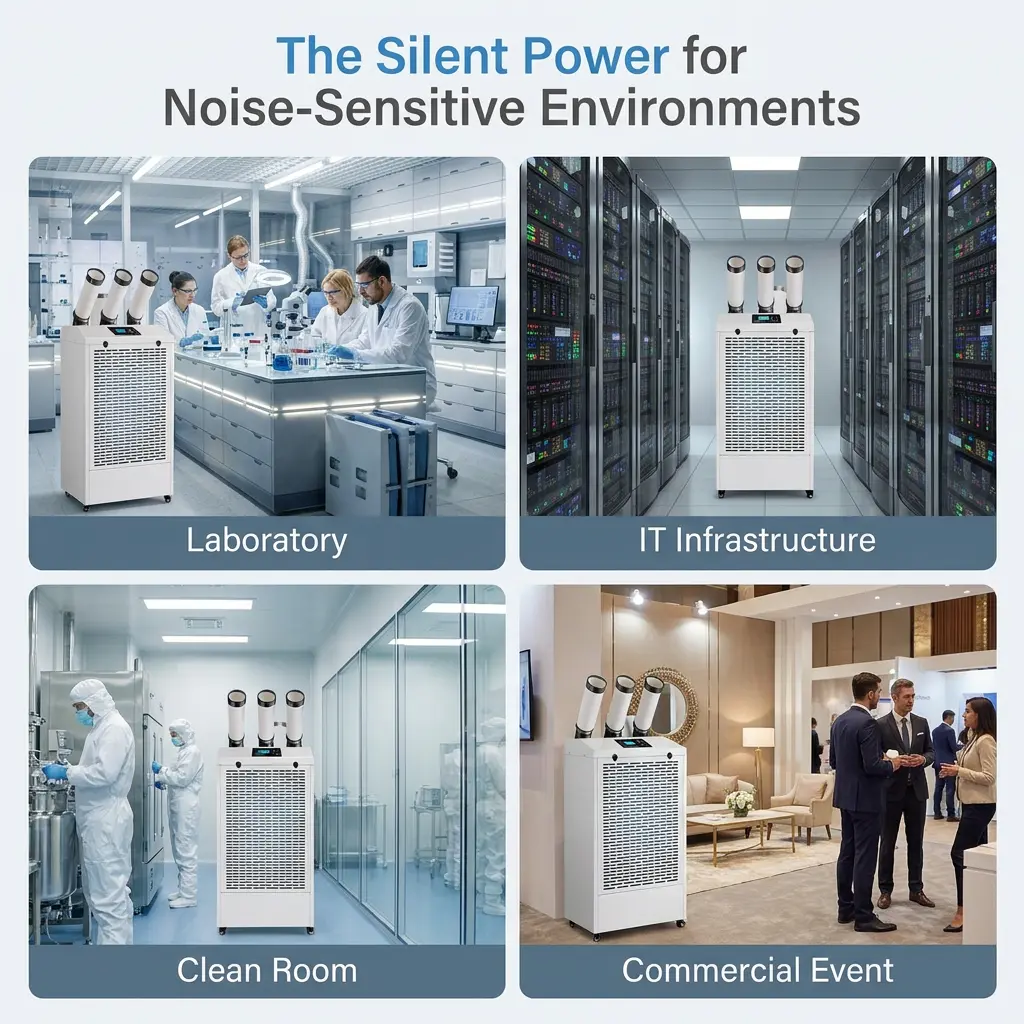 Maßgeschneiderte, professionelle, geräuscharme, geräuscharme 65-dB-LCD-Anzeige mit LCD-Display, mobile Klimaanlage, tragbare industrielle Klimaanlage im Labor