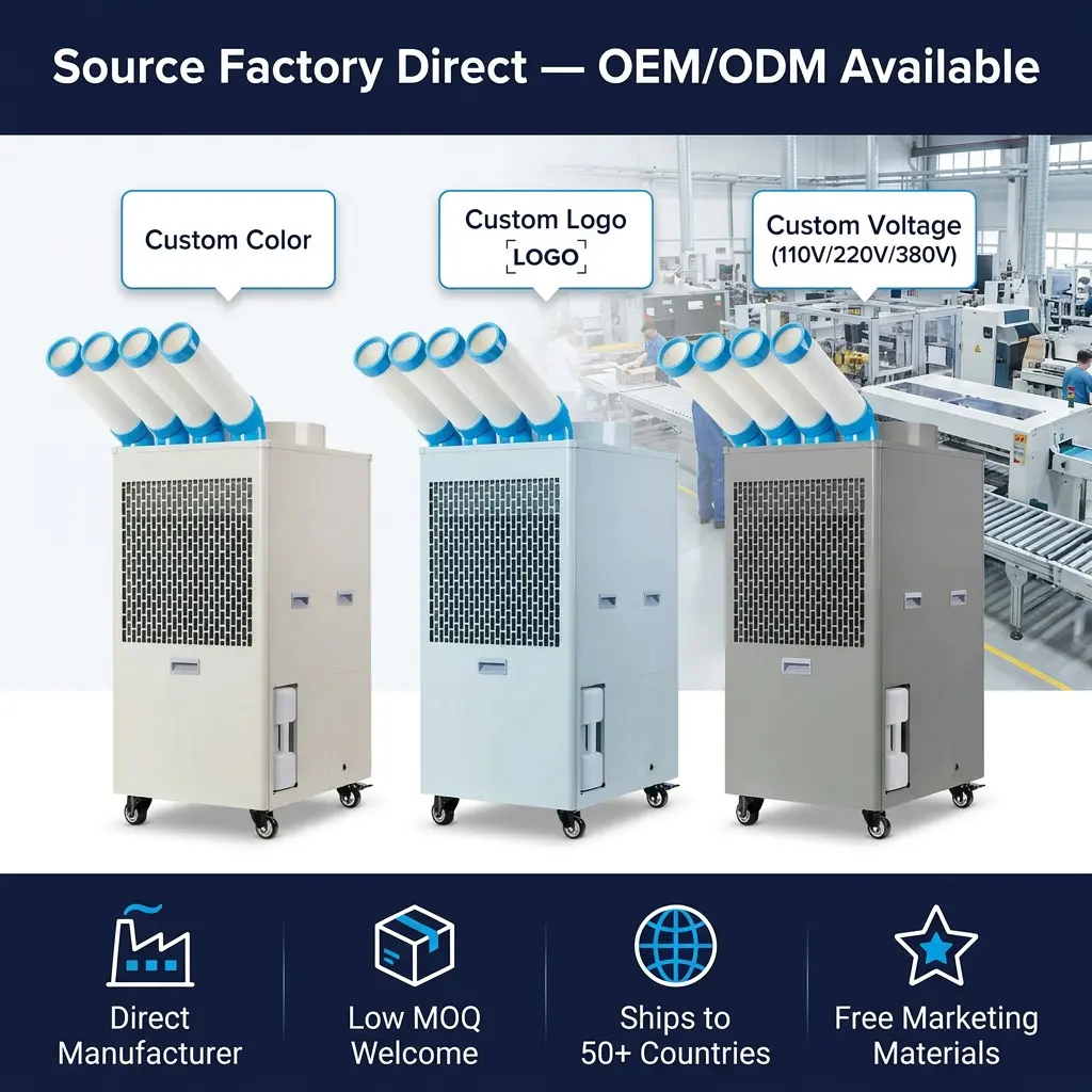 OEM Custom Logo Industrielle tragbare Klimaanlage 110 V 220 V 380 V Multi-Voltage Low MOQ Factory Direct Supply
